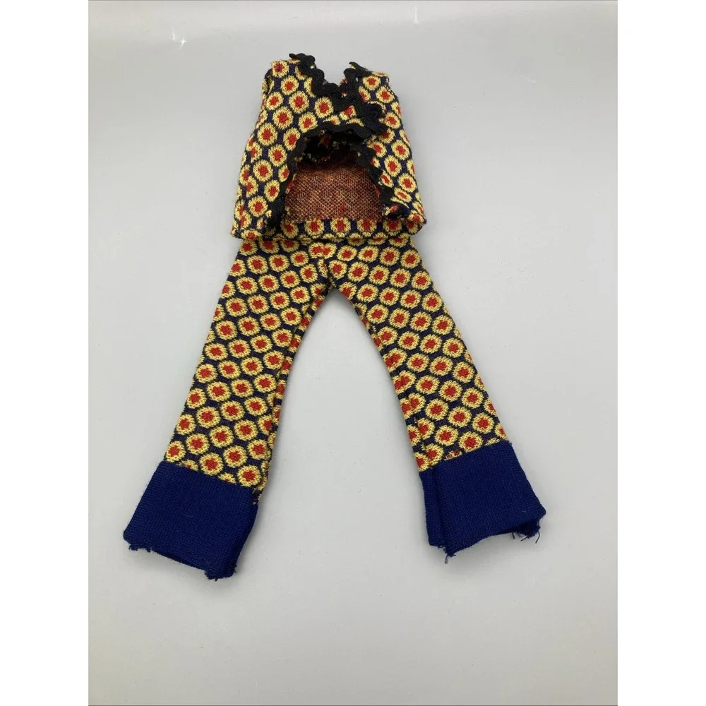 Vintage 1970's Handmade Mid/Mod Bell Bottoms Barbie Size Outfit Blue Yellow Red